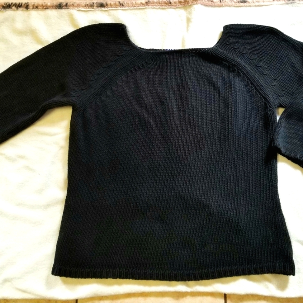 Gap Sweater Black Cable Knit Sweater Sz L Square Neck Knit Pullover